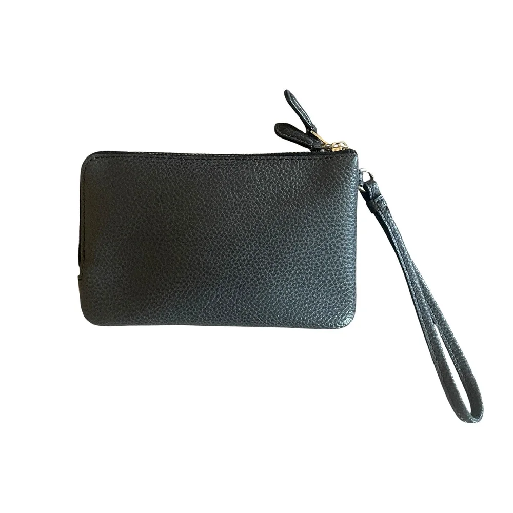 COACH 87590 Double Corner Zip Wristlet Wallet Gray Pebbled Leather Gold Tone